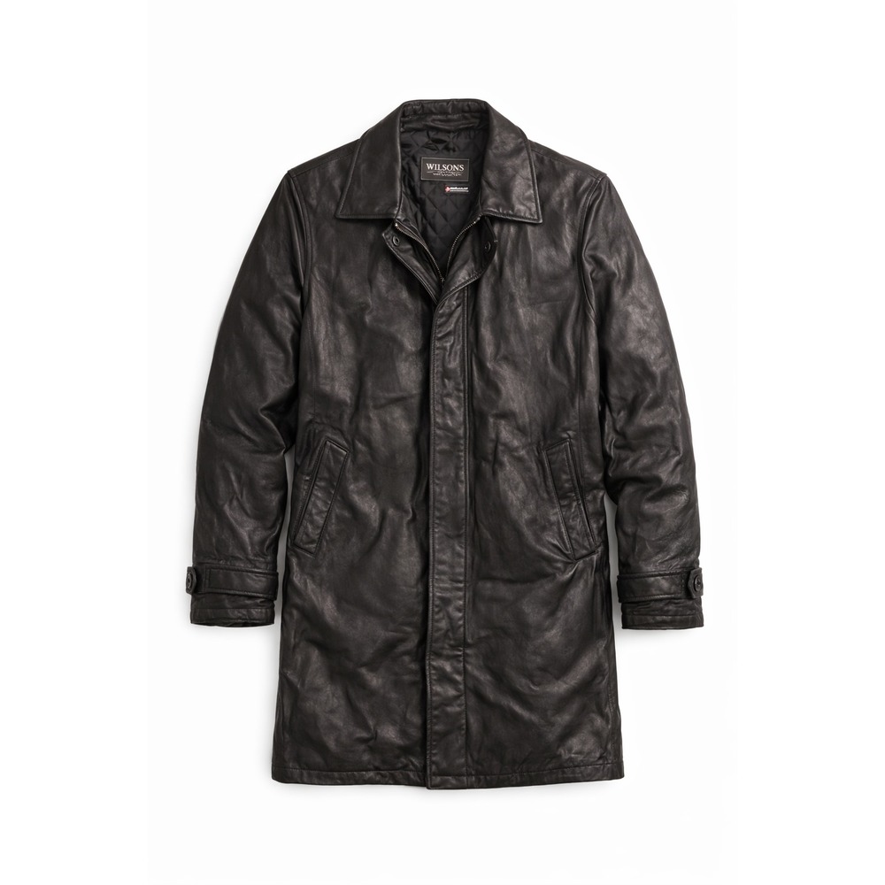 Wilsons Leather Mens Black Trench Coat 3M Thinsulate Insulated Lined